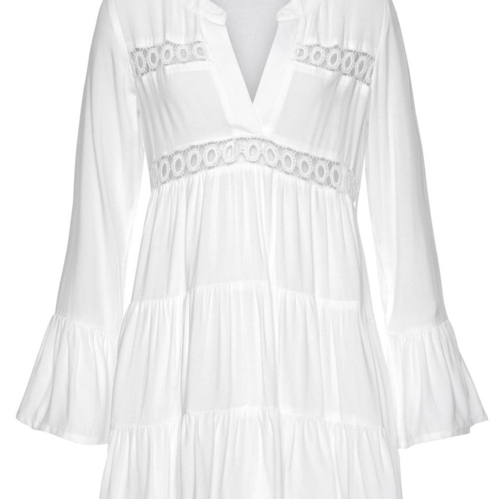 Lascana White Lace Bell Sleeve Cover Up Dress Boho Resort Size M - Picture 3 of 6